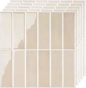 Select 5 Pack Peel and Stick Backsplash Tiles, 3D Wall Panels with Commercial-Grade Adhesive, Extra Thick Water & Heat-Resistant Stick-On Tile Backsplash for Kitchen, Laundry, 12" x12” (Almond)