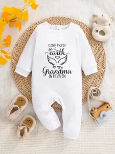 Newborn Spring Fall Long Sleeve Onesie, Button Closure, Unisex Baby Clothes, Cute Angel Wings Heart Print, Adorable Crawling Suit, Infant Apparel