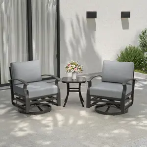 【summervibes】Kullavik Patio Outdoor Aluminum Metal Swivel Rocking Chair with 5.1" Sponge Cushions Outdoor Metal Swivel Rocking Chair Furniture Conversation Set for Porch Garden, Patio Lounge Chair, Outdoor Patio Furniture