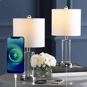 JONATHAN Y Abner Glass Modern Contemporary USB Charging LED Table Lamp , for bedroom, living room, foyer, hallways, dining room, dorms