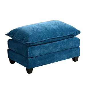 Double Layer Upholstered Seat Ottoman – Comfy & Supportive. Breathable Chenille Fabric. Modern Blue Color Matches Any Decor. Perfect for Small Apartments