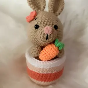 Conejito Rabbit Crochet Toy - Brown Rabbit with Orange Carrot, No Additional Features or Colors