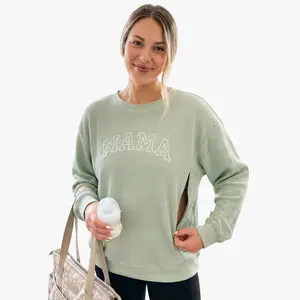 Giftifymama Cozy Waffle Knit Breastfeeding Sweatshirt with Zipper Access for Nursing Moms  Postpartum Outfit postpartum essentials Mother’s Day gift New Year gift