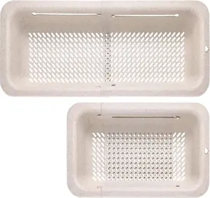 Collapsible Colander for Kitchen, Over the Sink Strainer Basket for Kitchen, Fruit Pasta Food Strainer Expandable Plastic Colander BPA Free (Straw)