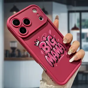 Big Mama Pink Graffiti Style Soft Silicone Case for iPhone 16 16e 17 Air 15 14 13 12 11 Pro Max Plus X XS Shockproof Anti-Scratch Rugged Cover Holiday Gifts Mother's Day Present