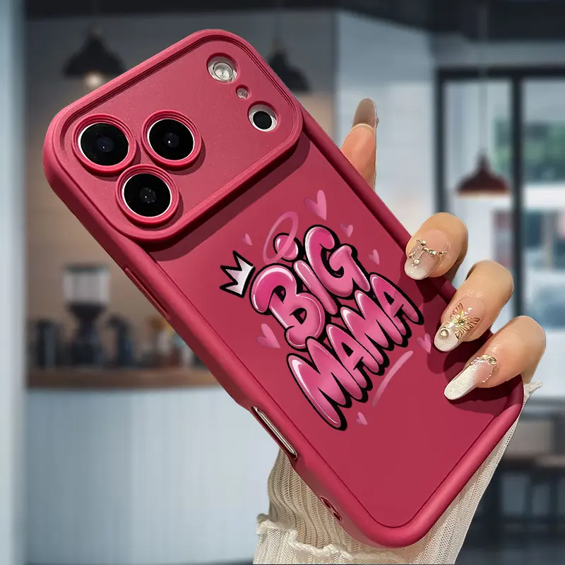 Big Mama Pink Graffiti Soft Silicone Smartphone Case - Protective Casing Cover for iPhone 17 Air,16/16e/15/14/13/12/11 Pro Max Plus,X/XS, Snug Fit, Shockproof, Anti-Scratch, Soft Grip, Festive Holiday Art Accessory, Mother's Day Gift