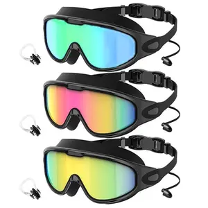 3-Pack Swim Goggles with Nose Clip for Adults and Teens, Leak-Proof Design for Full Protection, Comfortable and Stylish for Pool Beach Open Water