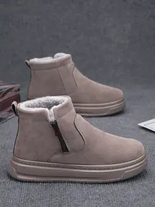 Men's Winter Mid-Calf Snow Boots, Warm Fleece Lined Cotton Shoes, Outdoor Insulated Closed One-Step Slip-On, Cold Weather Footwear