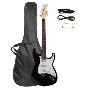 GST Rosewood Fingerboard Electric GuitarBagShoulder Strap Pick Whammy Bar Cord Wrench Tool Black