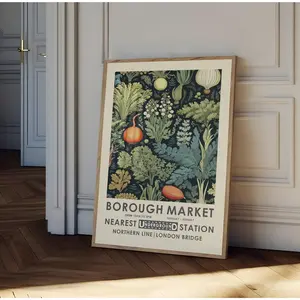 Borough Market print, William Morris kitchen print, vintage food poster, retro kitchen print, vintage kitchen decor, food and drink. POSTER