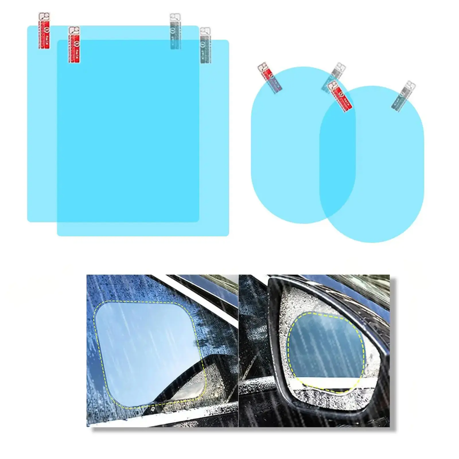 4 Count Transparent Rain Repellent Mirror Guard Stickers, Waterproof High-Clarity Hydrophobic Film for Safe Driving, Universal for Sedans, Trucks & SUVs