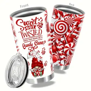 1-Pack 20 oz Christmas Tumbler with Lid 304 Stainless Steel Double Wall Vacuum Insulated Travel Mug Sweet but Twisted Candy Cane Gnome Design Hot Cold Beverage Cup Ideal Gift for Family Friends Drinkware Flasks Insulation Stylish Portable Bottles
