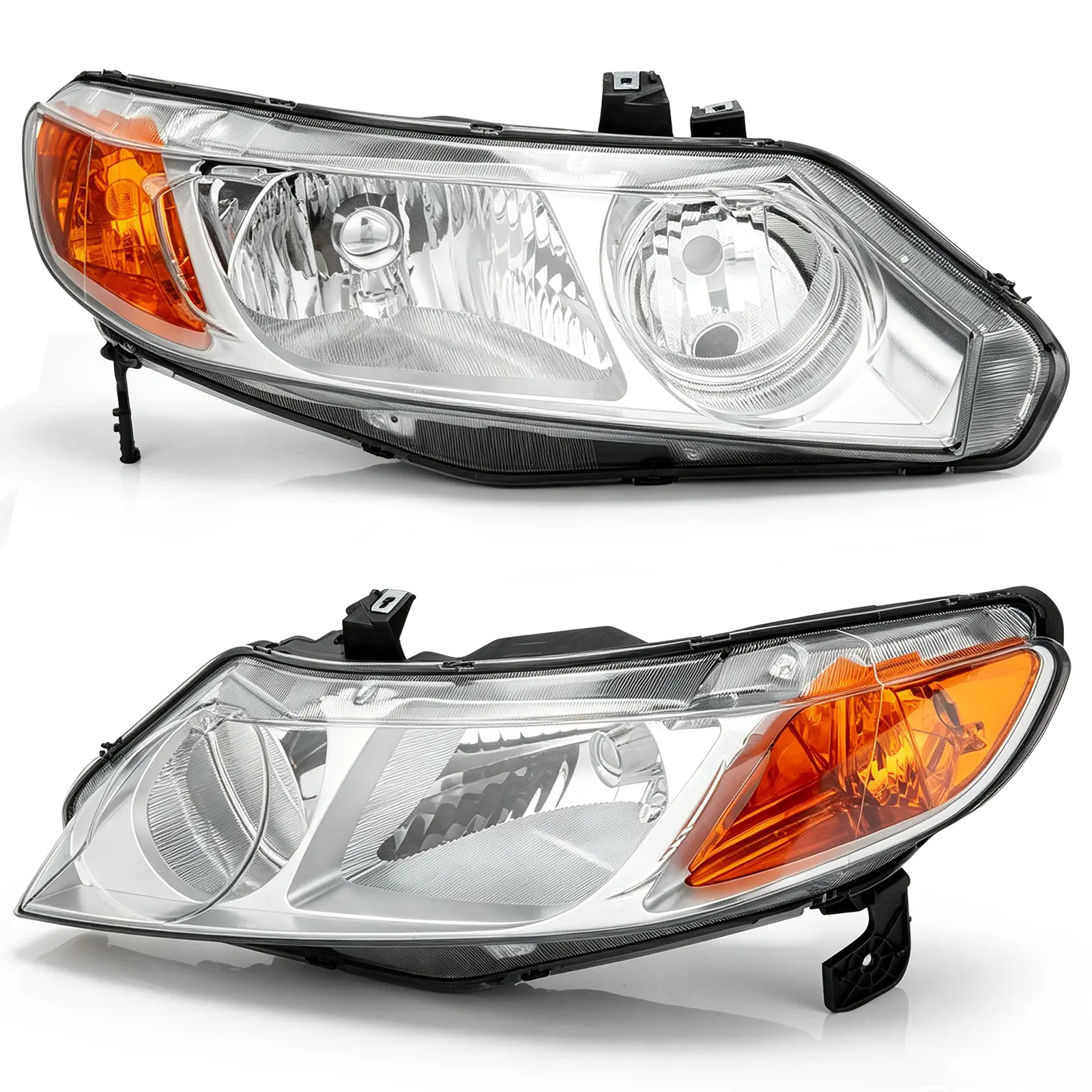 Fit for 2006-2011 Honda Civic 4-Door Sedan LED Headlight Assembly Replacement Set Pair, Plastic Lens, Pre-Assembled