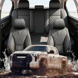 For Toyota Tundra 2008 - 2022 2023 2024 2025 2026 SR SR5 Car 5 Seat Covers - Luxury Nappa Leather All Wrapped, Anti-Slip for Automotive Truck Pickup Interior Seat Covers Decoration, Full Set Seat Cushion Protector Pad Mat with Lumbar Support