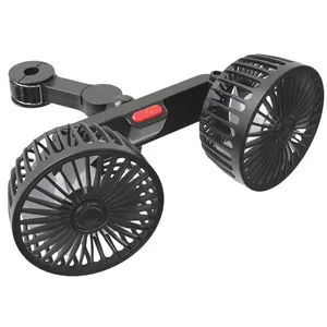 12V/24V Car Seat Back Cooling Fan USB Charging Auto Headrest Ventilation Fan Dual Head Electric Seat Back Cooler 360 Degree Rotation for Vehicle SUV for Auto Sedan