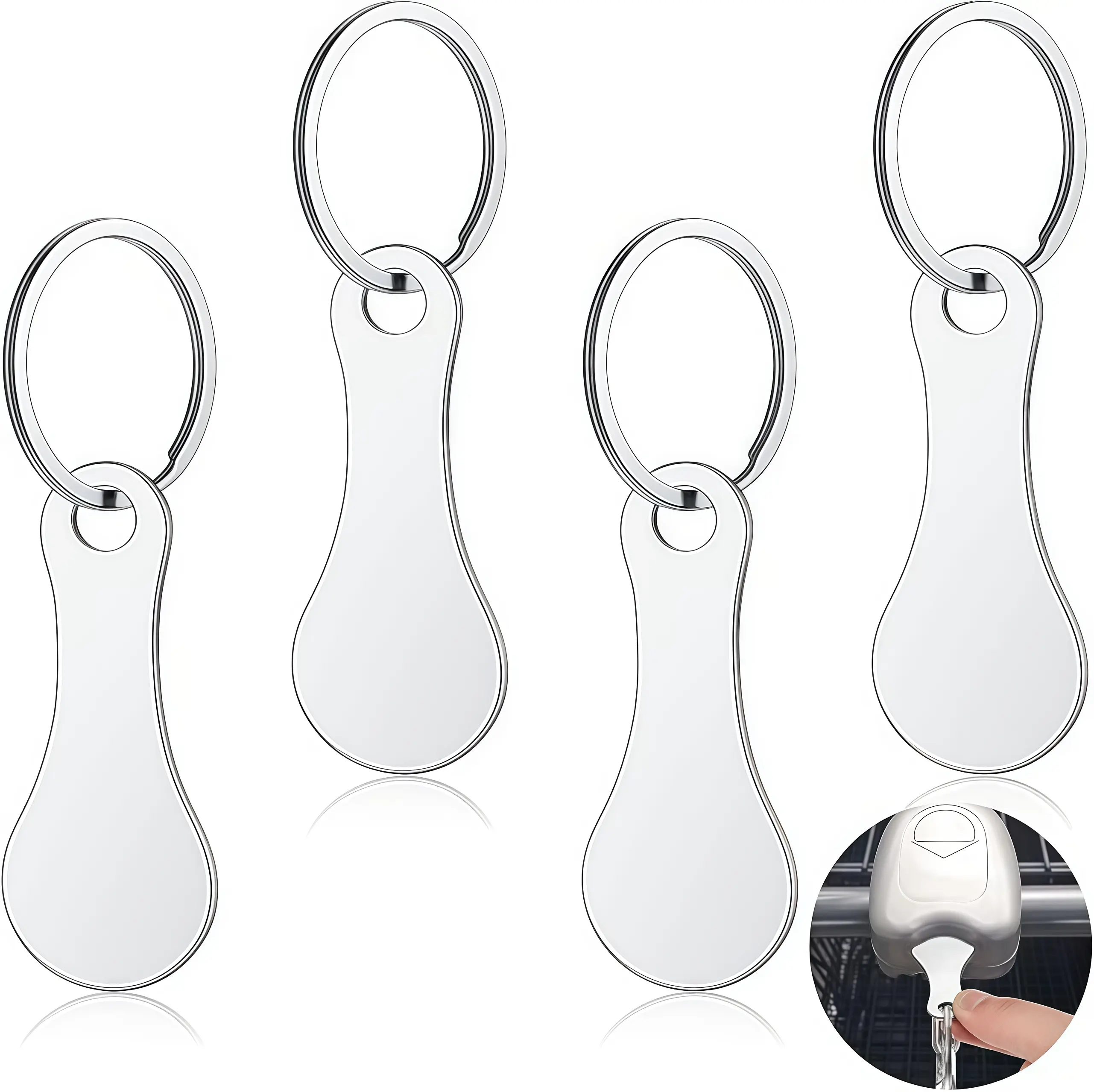 5pcs blank stainless steel shopping cart token keychain, reusable handcart release keychain, supermarket grocery shopping accessories, engravable metal bar coin keychain,durable shopping cart opener, engravable, cute cartoon design, waterproof, rust proof