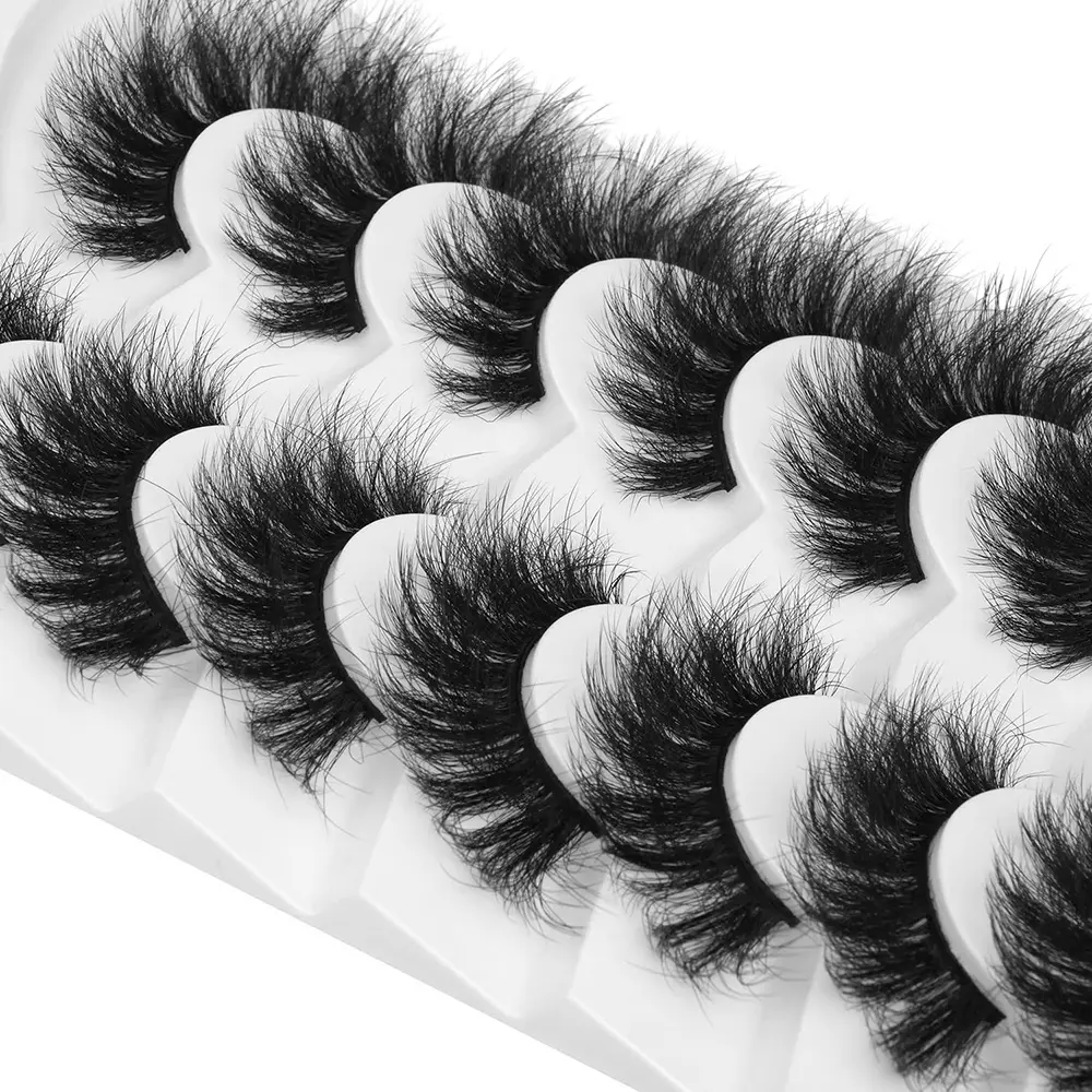 7 Pairs Lashes Fluffy False Eyelashes Wispy Faux Mink Eyelashes Long Dramatic Lashes 8D Volume Strip Eyelashes Cat Eye Lashes Pack Fancy Lashes Fashion Eyelashes