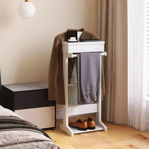 White Portable Garment Rack,Clothes Valet Stand with Storage Organizer    RR