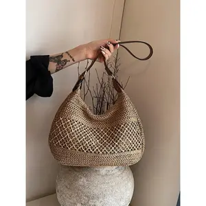 Women's Fashionable Straw Bag, Large Capacity Shoulder Bag for Daily Used, Casual Trendy Versatile High-quality Daily Commuting Bag, Girl Fashionable Shopping Bag