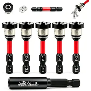PH2  Positioning  Bits, 5-Pack Drywall Screw Setter with 1/4" Hex Shank, Adjustable Depth, 60mm Extension Bar for Sheetrock and Plasterboard