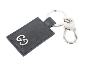 Pre-owned GUCCI leather Small Leather Goods Guccissima Key Ring, Unused, Stored , Black