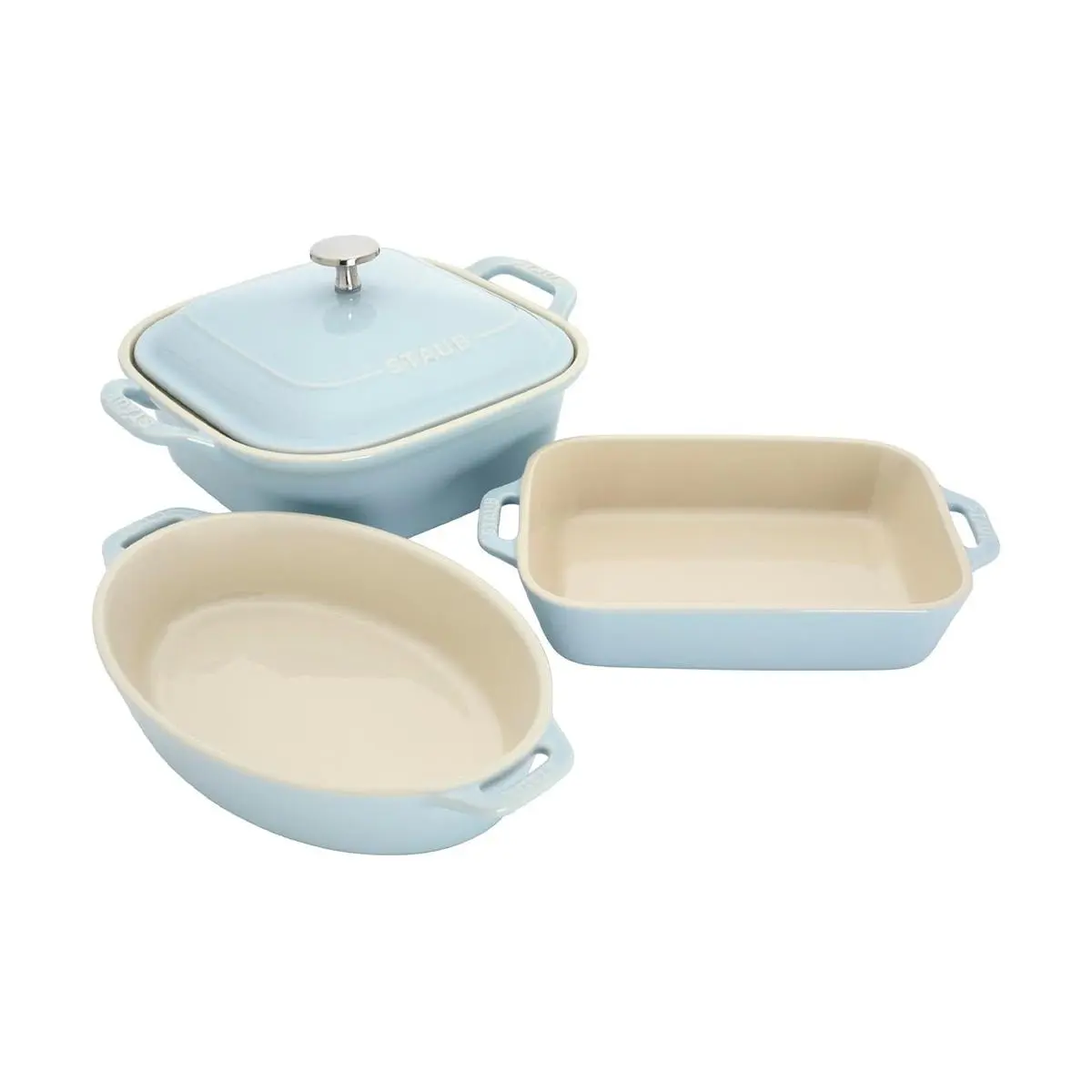 Staub 4-Piece Ceramic Baking Dish Set - Macaron Blue, French Ovenware for Baking & Roasting