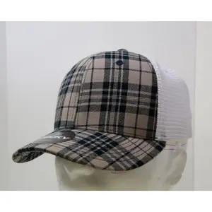 212 MAIN Pet Trucker Cap, Cotton-Nylon Plaid Print, 6-Panel Mid-Crown Structured Unisex Snapback, 1 Size Fits Most, Style 6017-240 White