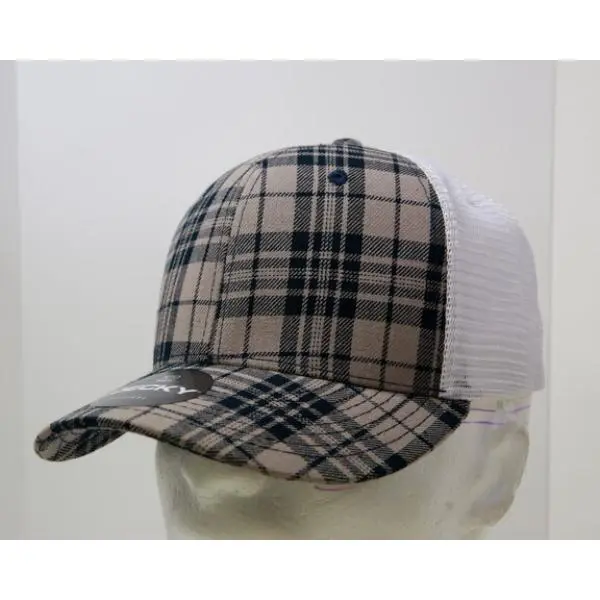 212 MAIN Pet Trucker Snapback Hat - Vintage 6-Panel Mid-Crown Structured Unisex Cap, Cotton-Nylon Plaid Print, 1 Size Fits Most, Style 6017-240 White, Snapback Hats