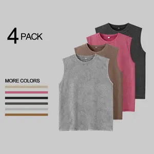 Men’s 4-Pack Vintage Washed Sleeveless Crew-Neck Tank Tops, Casual Athletic Tops, Suitable for Gym, Streetwear, Summer Essential - Father’s Day Gift