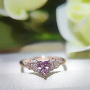 【Valentine’s wing】Wing heart shape tourmaline ring in silver