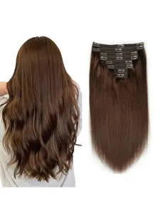 8pcs Brazilian Remy Human Hair Clip-In Extensions Set - Straight #4 Light Brown, Medium Length, Natural Look & Full Lustrous Finish, Seamless Blending, Easy to Apply for Women & Men, for all Light Tones, Volume & Length, Damage-Free Hair Enhancement