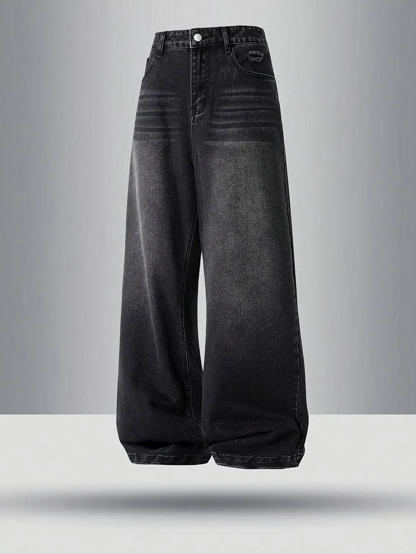 Men’s casual wide-leg jeans, loose fit, mid-rise, regular length, zip fly casual styling | Comfortable, stylish street style