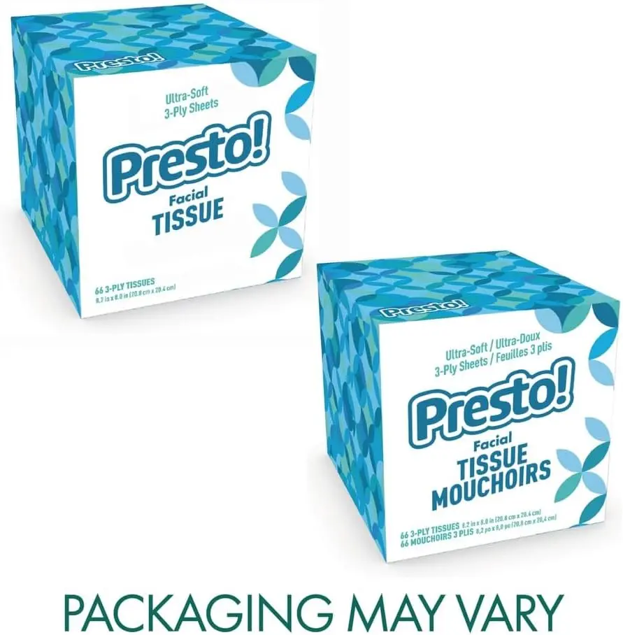 Presto! Eco-Friendly Ultra-Soft 3-Ply Premium Facial Tissues, 264