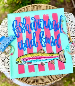 Men's Round Neck Short-Sleeve Cotton Fabric Menswear Graphic Tee - "Fish Around and Find Out" Print