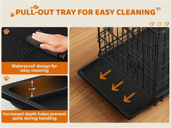 Yaheetech 42 inch Dog Crate for Dogs with 2 Doors, Detachable Handle, Foldable Metal Wire, Waterproof & Leaky-Proof Tray, Portable Travel Cage