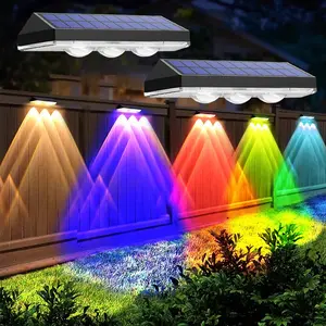 2 Counts Outdoor Solar Lights LED Wall Lights, 3LED Colored Solar Fence Lights, 9 Lighting Colors for Garden Decoration, Swimming Pool, Terrace, Corridor, Festival Decoration Party Decoration, Garden Decorative Lighting