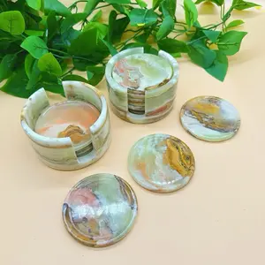 Handcrafted Green Onyx Coaster Set with Holder – 6 Pieces