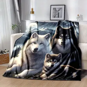 Wolf Family Polyester Blanket - 3D Art Printing, Soft and Comfortable Sofa Blanket for All Season Use, Adult s, Bedroom and Living Room Decorative Gifts - Large Size Over 70.87 inches long and over 2.16 square meters