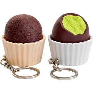 2Pcs Cute Dessert & Chocolate Shaped Fidget Keychain Clicker Toy - Portable Clicky Fidget for Stress Relief, ADHD, Anxiety, Realistic Food Design, Decompression Clicker Toys