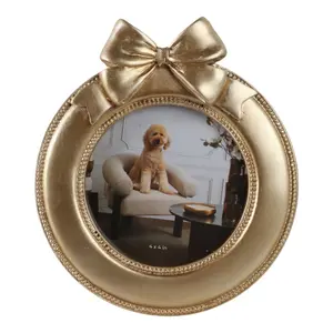 Sagebrook Home 22042 4 x 4 in. Bow on Round Photo Frame, Gold