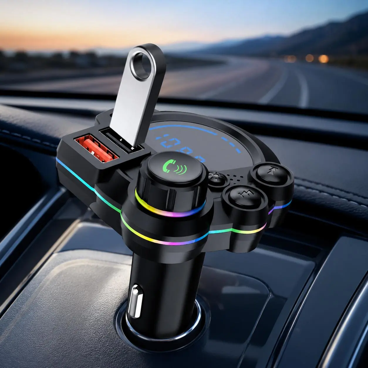 Car FM Bluetooth Transmitter - Bluetooth 5.3 Car MP3 Player with PD QC Fast Charge, Hands-Free Kit, USB & TF Card Music Play Support