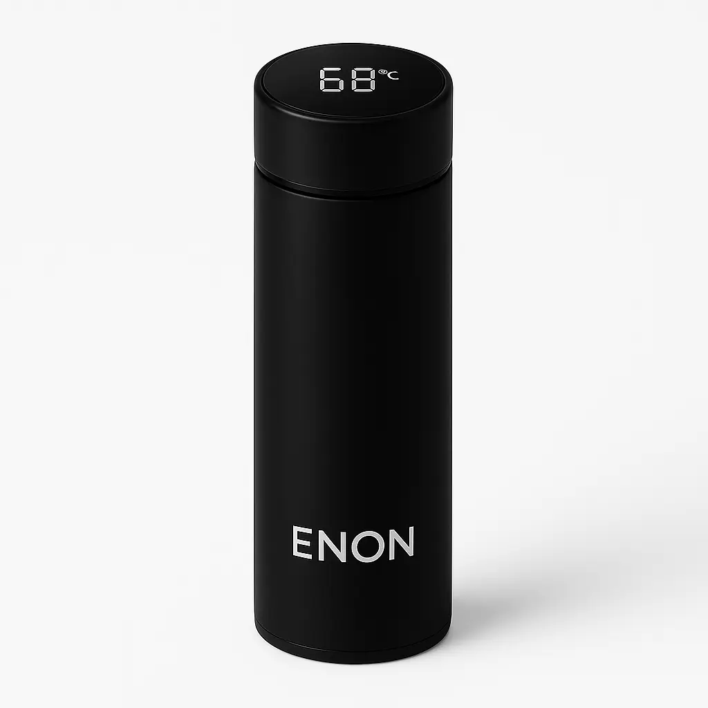 ENON Smart Bottle - Obsidian Noir 500ml Insulated Stainless Steel Tumbler with Digital Temperature Display Portable Drinkware Flasks for Hydration & Elegance Bottled