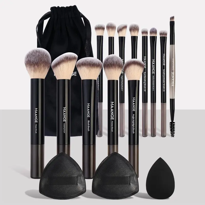 Professional Face Makeup Tools Set, 17pcs/set Makeup Sponges & Puffs & Cosmetic Bag, Soft Bristles Makeup Brushes, Travel Brushes Set, Makeup Brush Kit for Women and Girls