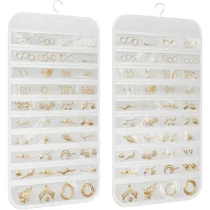 1-Pack Hanging  Organizer 80-Pocket Dual-sided  Storage for Earring Necklace Bracelet Ring and more, White