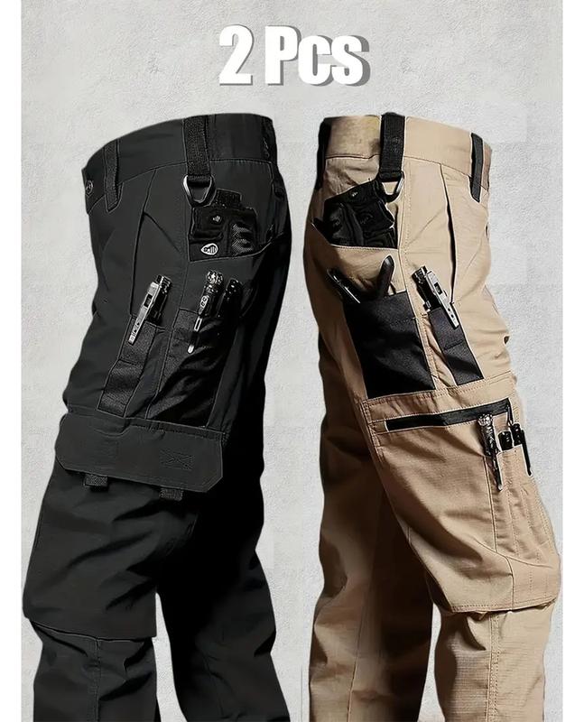 HOMUG Men's Durable Outdoor Training Pants, Men's Multi-Pocket Work Pants, Men's Solid Color and  Printed Pocket Zipper Waterproof Tactical Cargo Pants Without Belt, Regular Fit Sports Pocket Durable Autumn Pants.