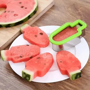 [Fun Watermelon Slicer]Fun and Easy-to-Use 1-Piece Stainless Steel Watermelon Slicer and Popsicle Mold Manual operation, green handle, no power required, choice summer snacks
