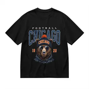 Plus Size Short Sleeve Women's T-Shirt With Chicago Football Bear Graphic For Sports Fans 220g