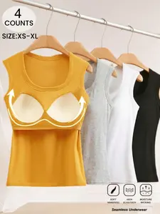 Women's Sleeveless Slim Fit Built in Bra Tank Top, Adjustable Wide Strap Design, Casual Daily Wear, All-Season Comfort, Perfect for Outdoors & Everyday Wear,Zimi Collection