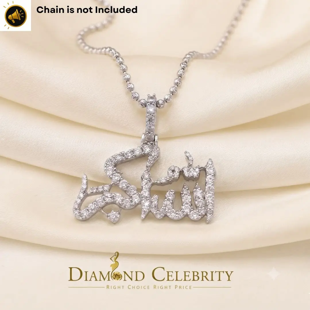 Diamondcelebritees White 925 Sterling Silver with Allah-hu-Akbar Pendant 5.70ct Moissanite