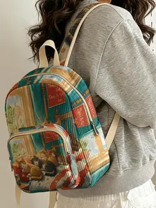 1 piece of Coffee Cup Pattern 2D Print Women's Backpack, Corduroy Texture with Multi-layer Storage | For School & Daily Outings, Stylish and Practical